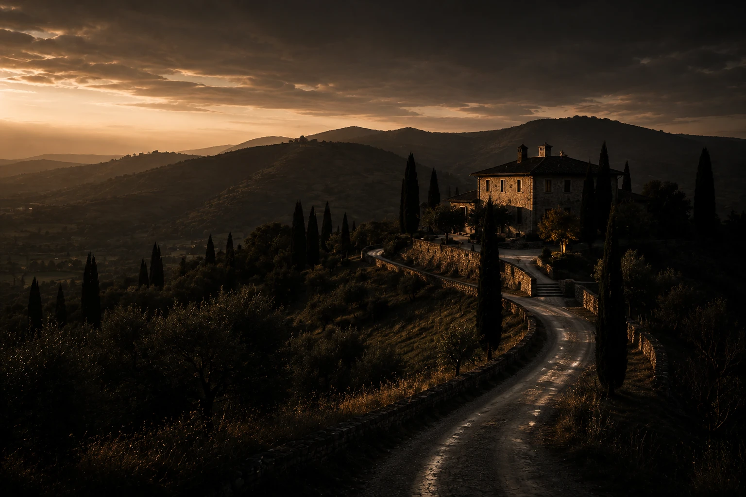 Propriedade rural elegante ao entardecer